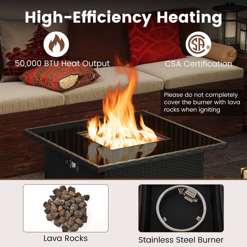 Costway 32.5" Propane Fire Pit Table Outdoor Wicker Gas Firepit with - See Details