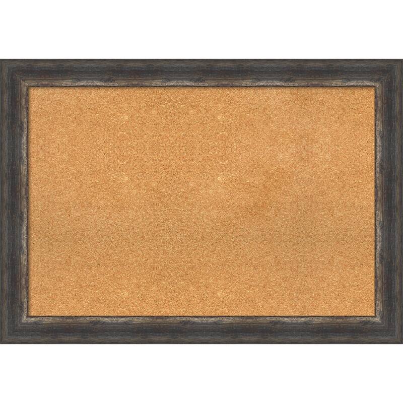 Bark Rustic Framed Cork Bulletin Memo Board - 41-Inch x 29-Inch - Bark Rustic Char