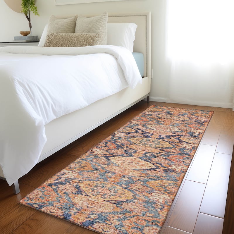 Machine Washable Indoor/ Outdoor Traditional Damask Chantille Rug - Terracotta - 2'3" x 7'6"