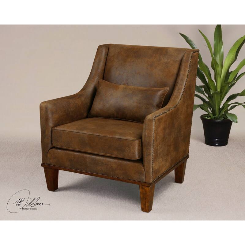 Uttermost Fabric Armchair with Pillow from the Clay Collection - Weathered Hickory