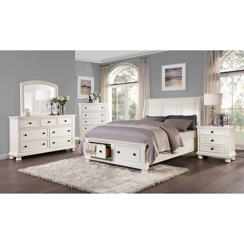 1pc Platform Bed with Storage Drawers White Finish