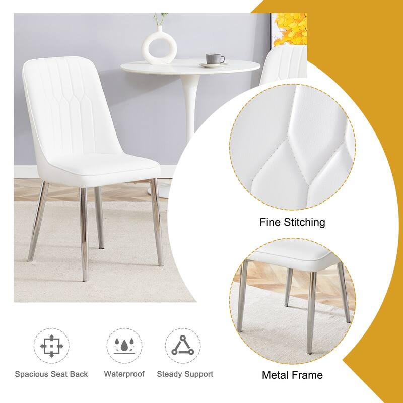 Modern Dining Chair with PU Leather Backrest, Thick Seat Cushion and Metal Legs, for Dining Room and Kitchen, 4-Piece Set