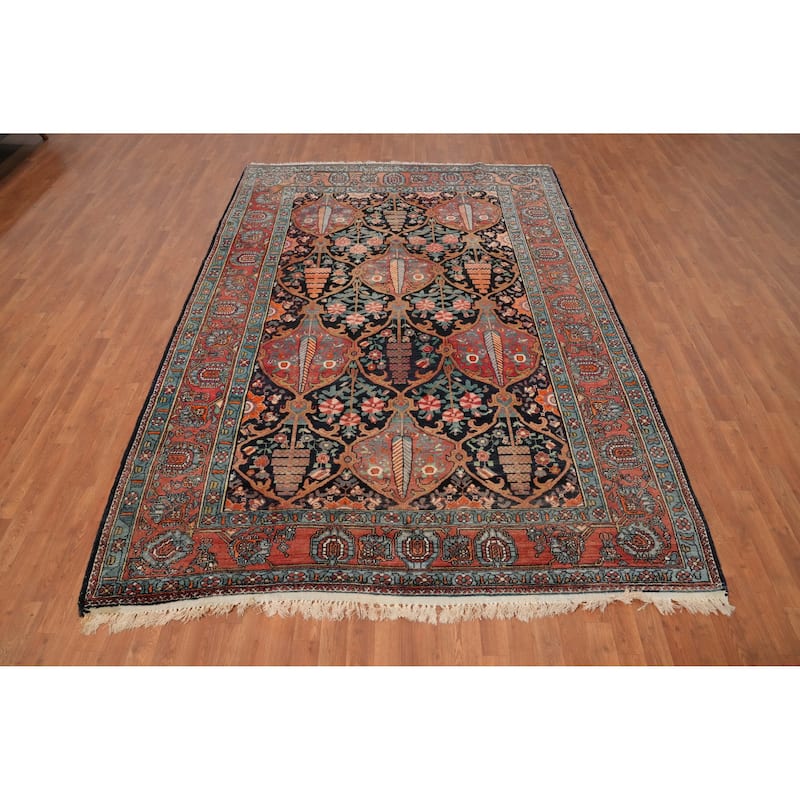 Hand Knotted Oriental 100% Wool Carpet Traditional Floral Navy Blue & Blues Bakhtiari Area Rug - 10' 7'' X 7' 3''