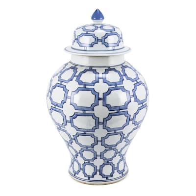 Blue And White Octagonal Window Temple Jar