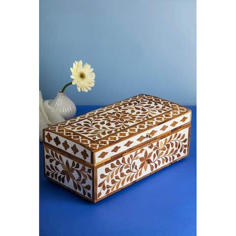 GAURI KOHLI Jodhpur Wood Inlay Decorative Box, 16" - 16 x 8 x 6 inches