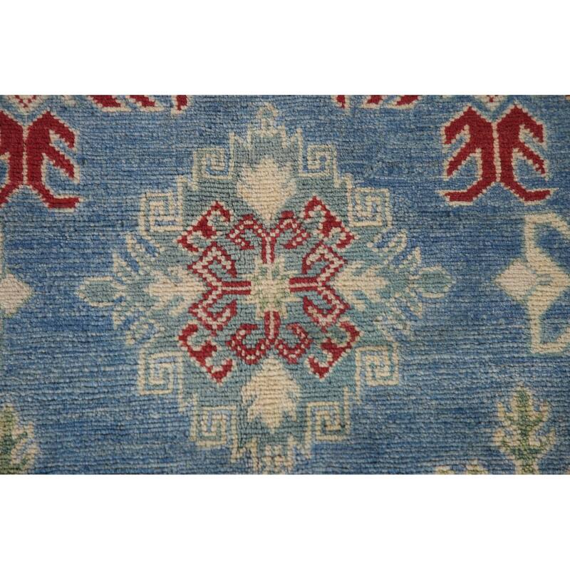 Blue Geometric Kazak Oriental Area Rug Handmade Wool Carpet - 9'2" x 12'4"