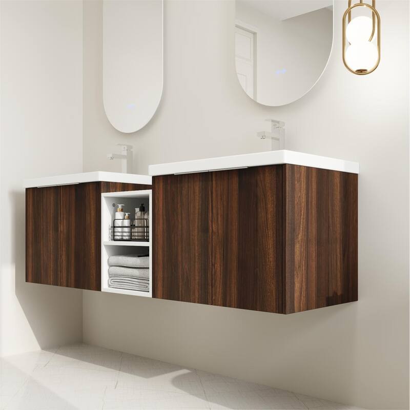 BNK 12/24/36/48/60 Inch Wall-Mounted Bathroom Vanity, Bathroom Cabinet with Doors or Side Shelves