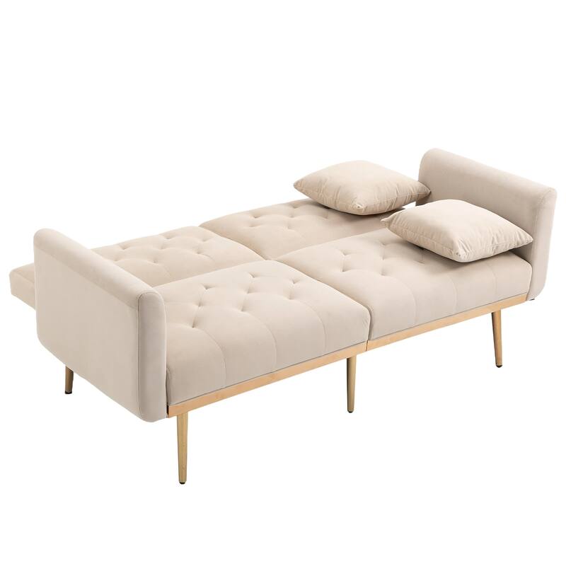 65.35" Velvet Futon Sofa Bed with Adjustable Backrest