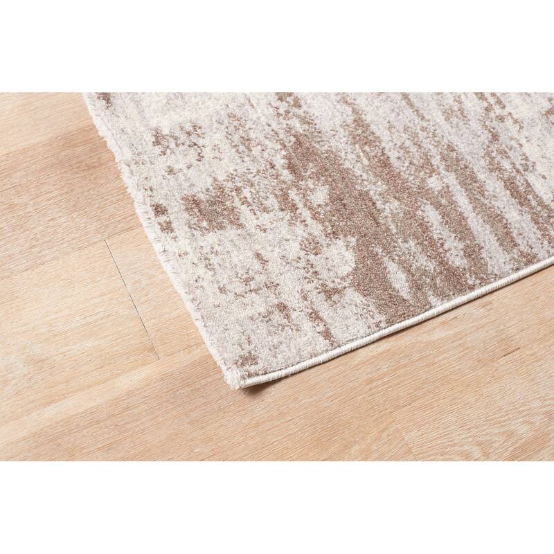 Terra by Obeetee Heirloom Abstract Beige Rug - Natural/Criss Cross - 2'2" x 7'6"