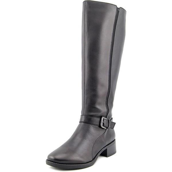 Easy Spirit Nadette Wide Calf Women Round Toe Leather Black Knee High Boot