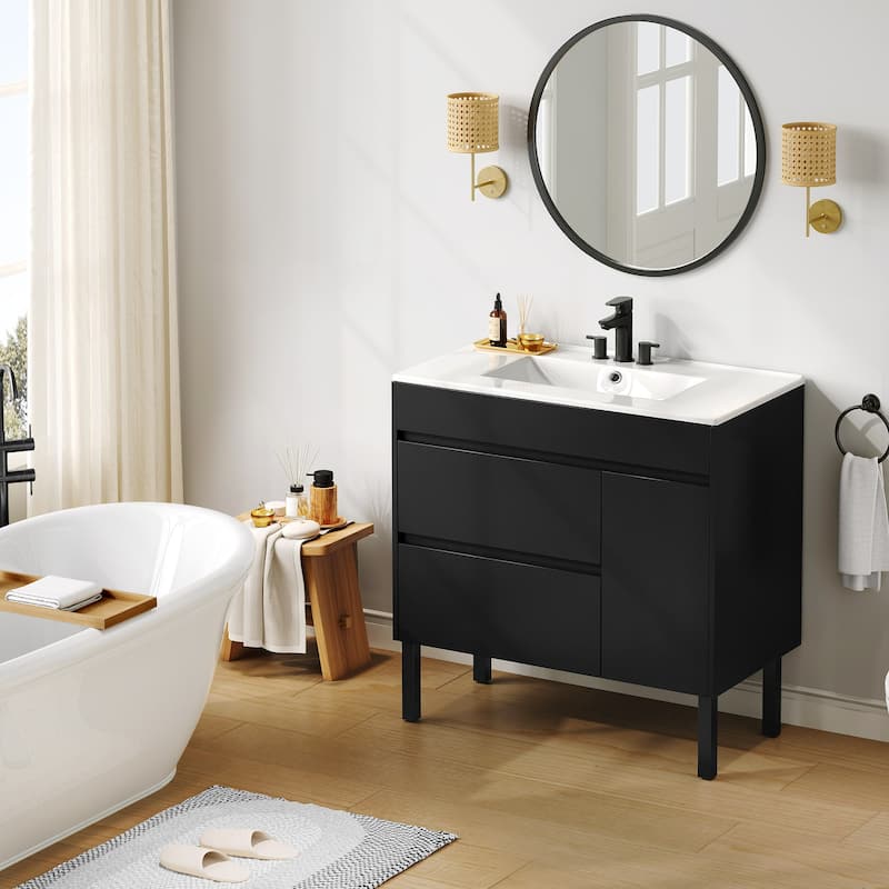 Moasis 36 Inch Freestanding Bathroom Vanity with Ceramic Sink 1 Cabinet and 2 Drawers