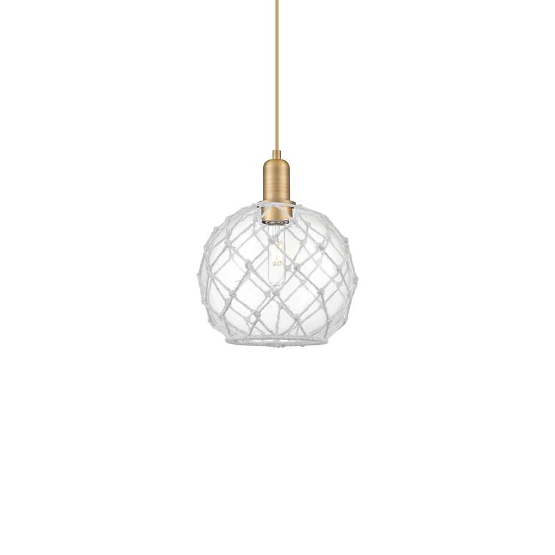 Innovations Lighting 716-1P-13-10 Farmhouse Rope Pendant Farmhouse - Brushed Brass / Clear Glass with White Rope
