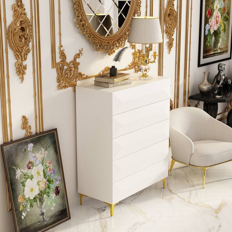 Dresser Chest Highboy Unique Asymmetrical Drawers & Metal Accents