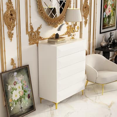 Dresser Chest Highboy Unique Asymmetrical Drawers & Metal Accents