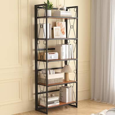 VECELO Contemporary 5-Shelf Display Bookcase, Industrial 62" Tall Bookshelf Storage Organizer