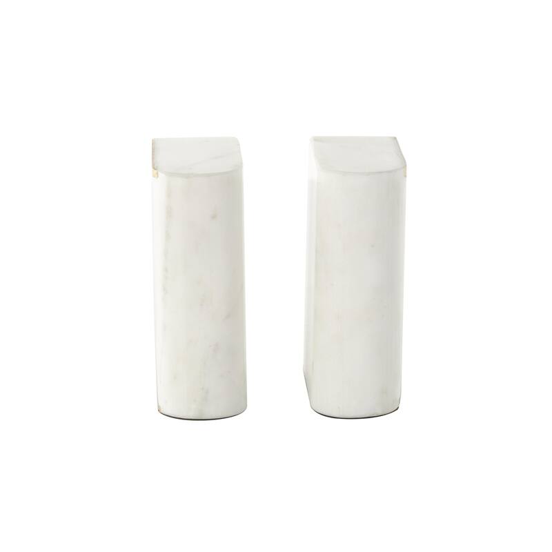 Marble Curved Rectangular Decorative Bookends with Gold Accents - Set of 2 White - Roche River Decor