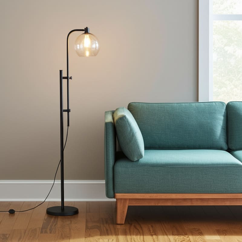 68” Modern Steel Floor Lamp with Frosted Glass Globe Shade and Foot Switch Plug-In Reading Light - 68”H x 18”W x 11”D