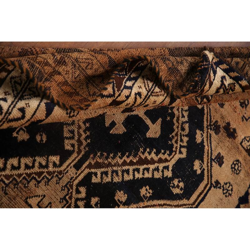 Hand Knotted Oriental 100% Wool Carpet Traditional Tribal Black Qashqai Area Rug - 7' 8'' X 4' 4''