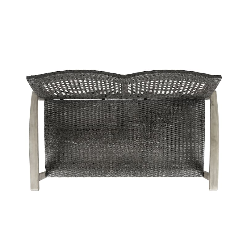 Outdoor Wicker Loveseat with Wood Frame for Patio