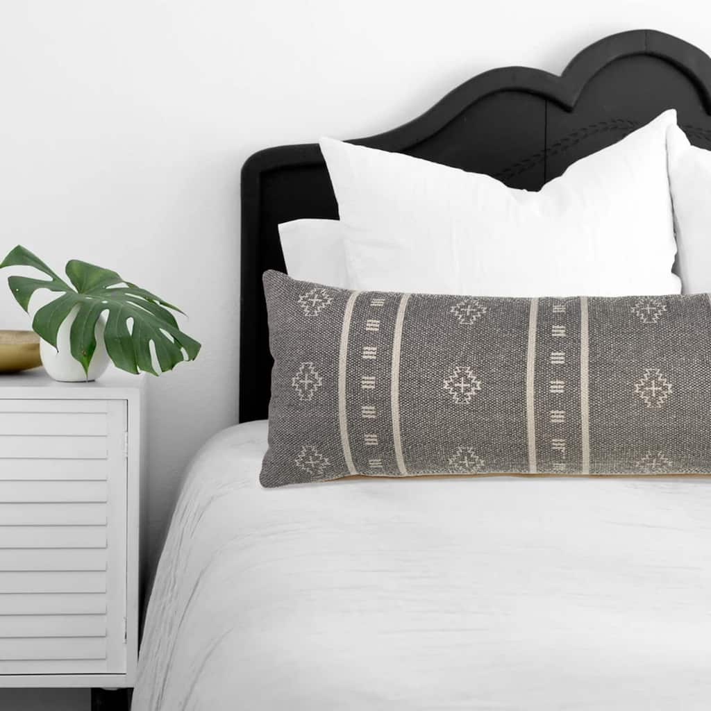 Sevita Embroidered Gray and Cream Throw Pillow