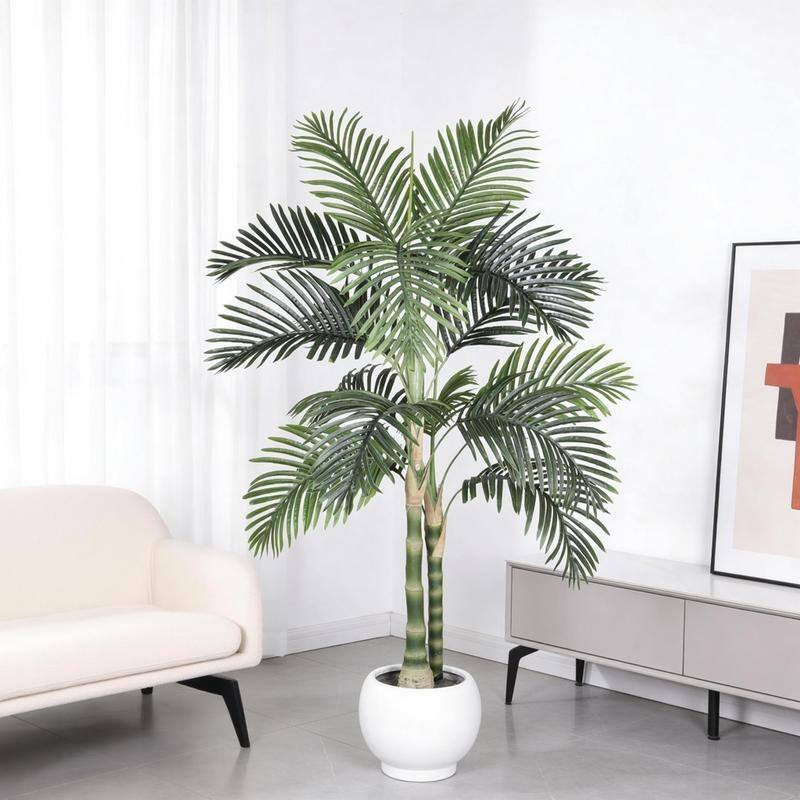 Lush Black Pot Golden Cane Palm - Lifelike Tropical Faux Plant for Indoor & Outdoor Spaces