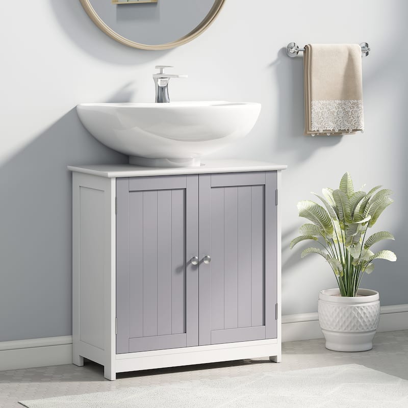 kleankin Vanity Base Cabinet, Under-Sink Bathroom Cabinet Storage with U-Shape Cut-Out, White and Grey