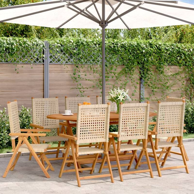vidaXL Patio Chairs Garden Seating Furniture Solid Wood Acacia and Poly Rattan - 27.6 x 22.4 x 42.9 - Beige -8 pieces