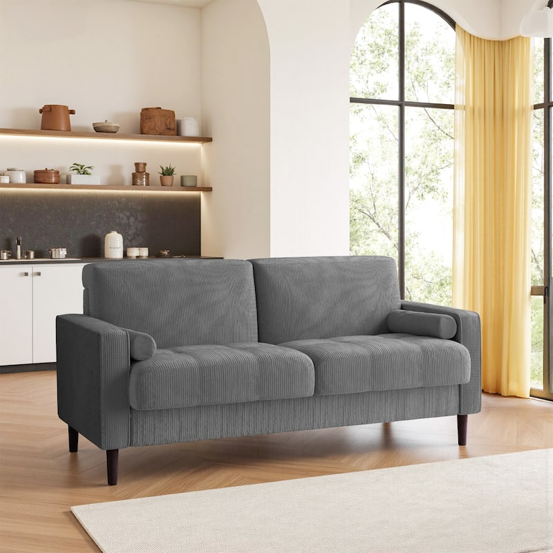 62.5'' W Corduroy Couch Upholstered Square Arm Sofa - Light Grey