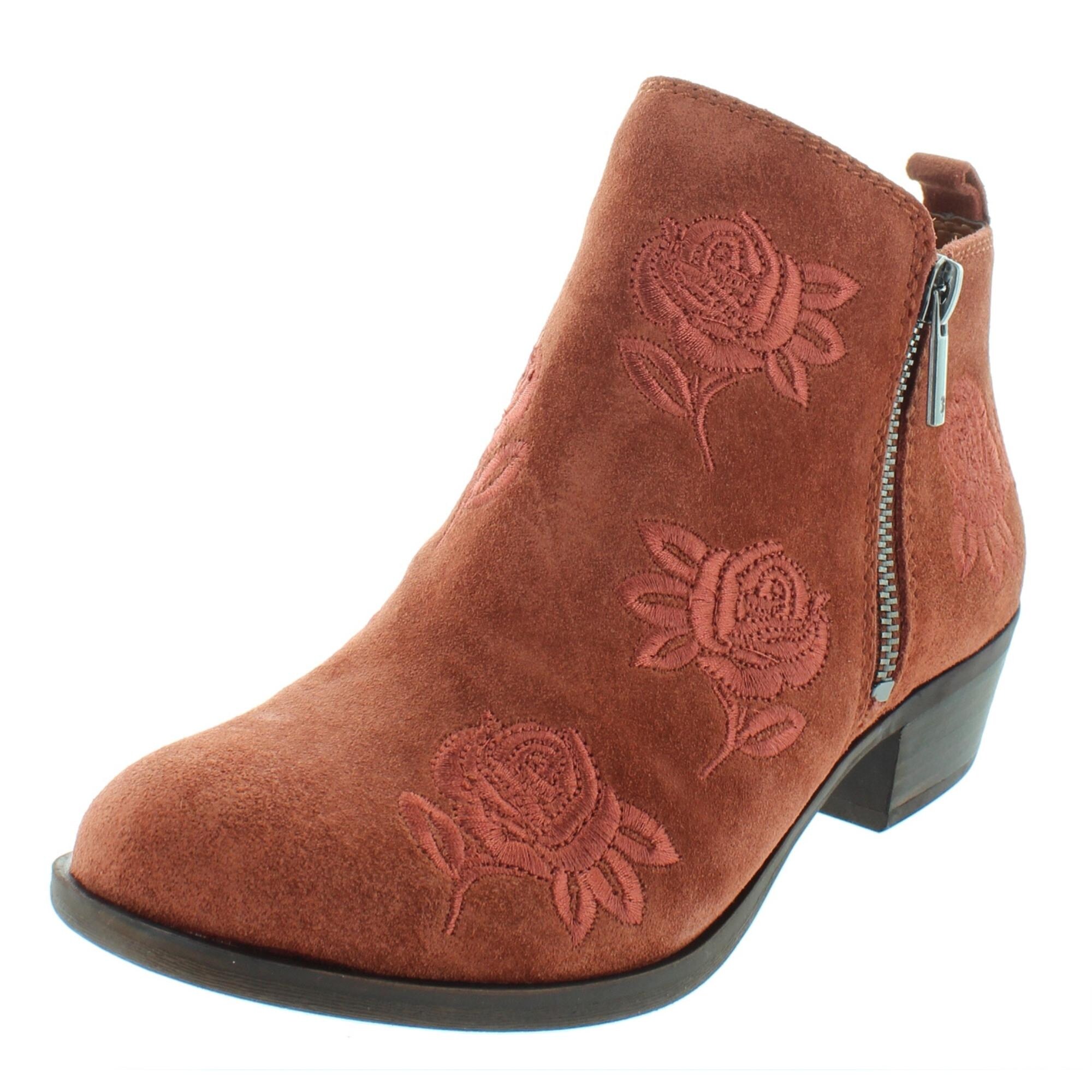 lucky brand basel smooth leather zip stacked heel booties