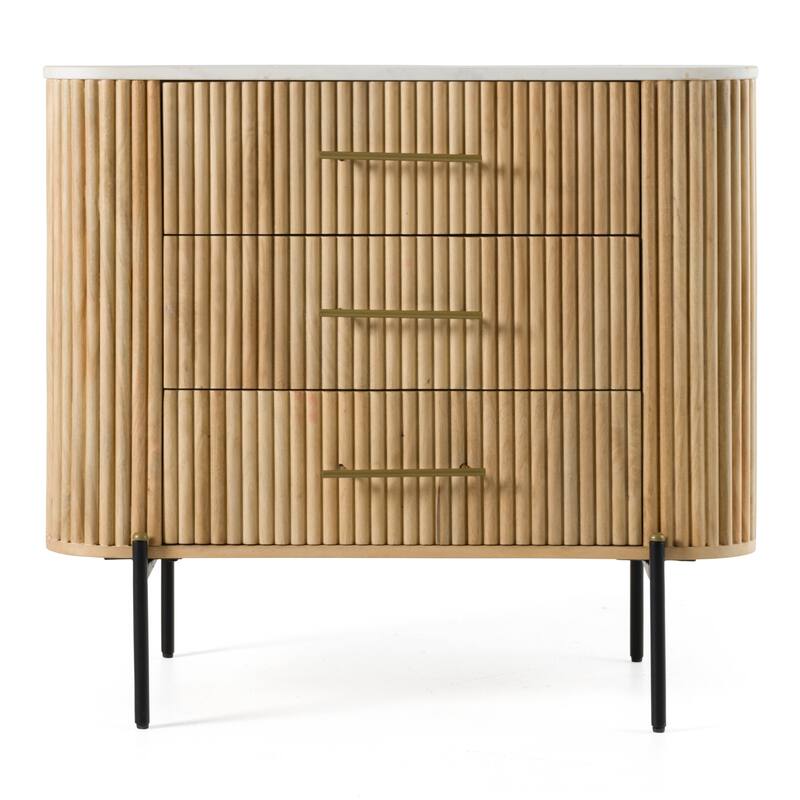 Modrest Cambridge Modern White Marble & Washed Mango 3 Drawer Dresser