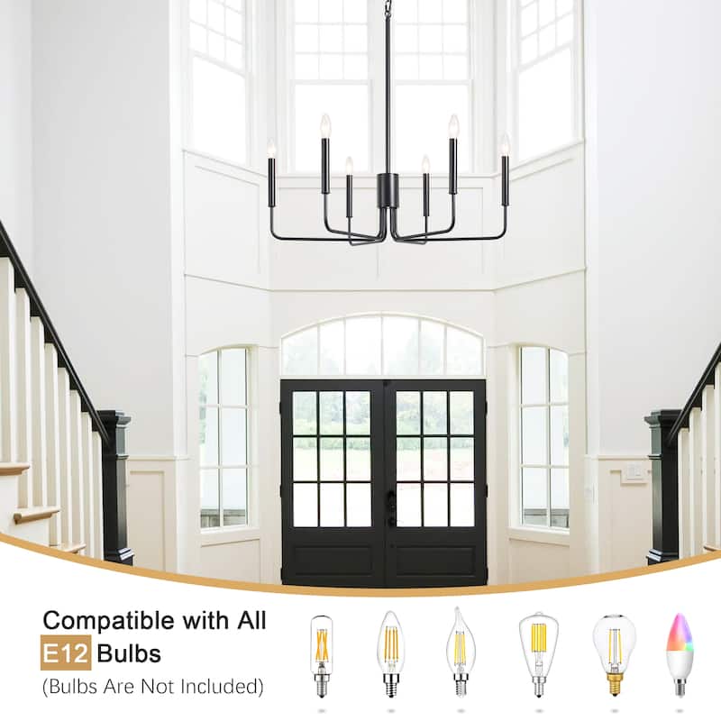 Modern 6-Light Simple Candle Chandelier for Kitchen Island, Living Room, Bedroom, Foyer