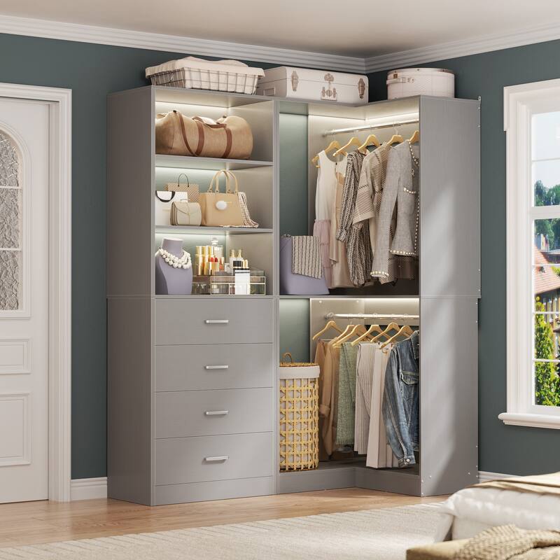 Cimly Set of 2 Corner Closet Organizer, Freestanding Closet System with Wooden Drawers