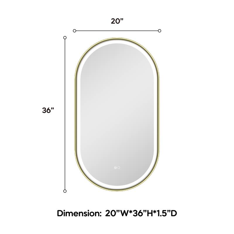 36"H Wall Mounted Bathroom Framed LED Mirror With Memory Function