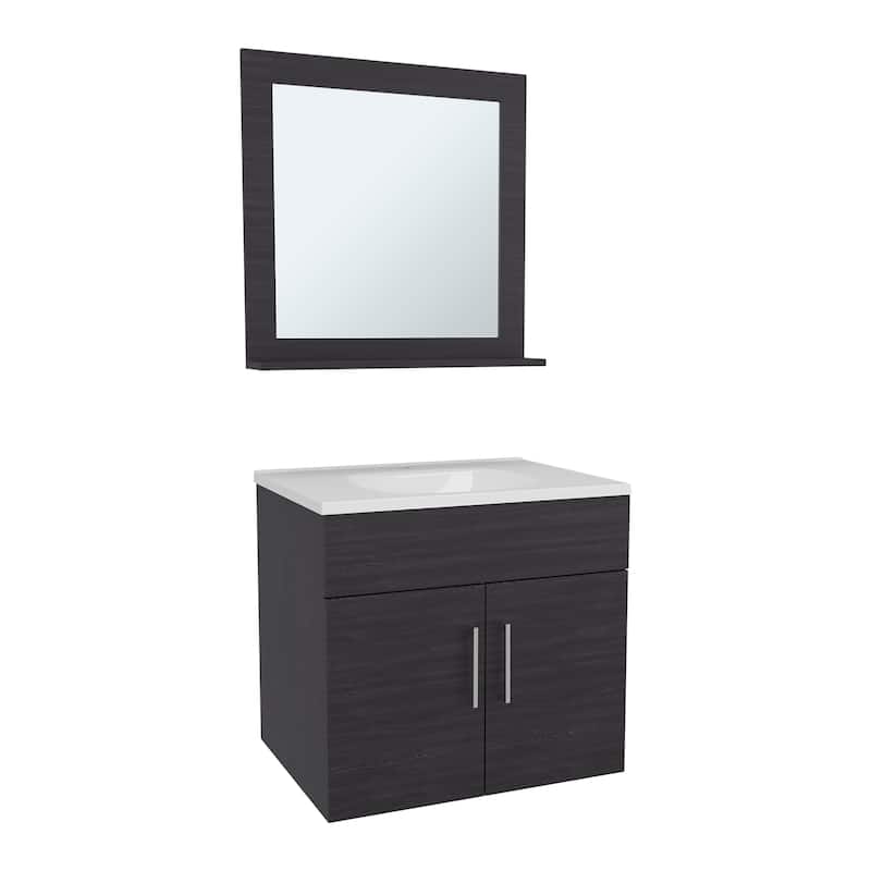 Bathroom Mirror Cabinet with Two Interior Shelves, Wall-Mounted Storage Black