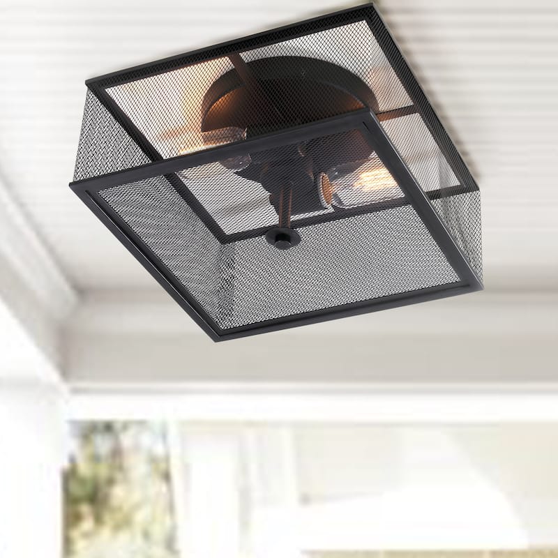 SAFAVIEH Lighting Ortansa 2-Light Black Flush Mount - 11.875" x 11.875" x 6.5" - 12Wx12Dx7H