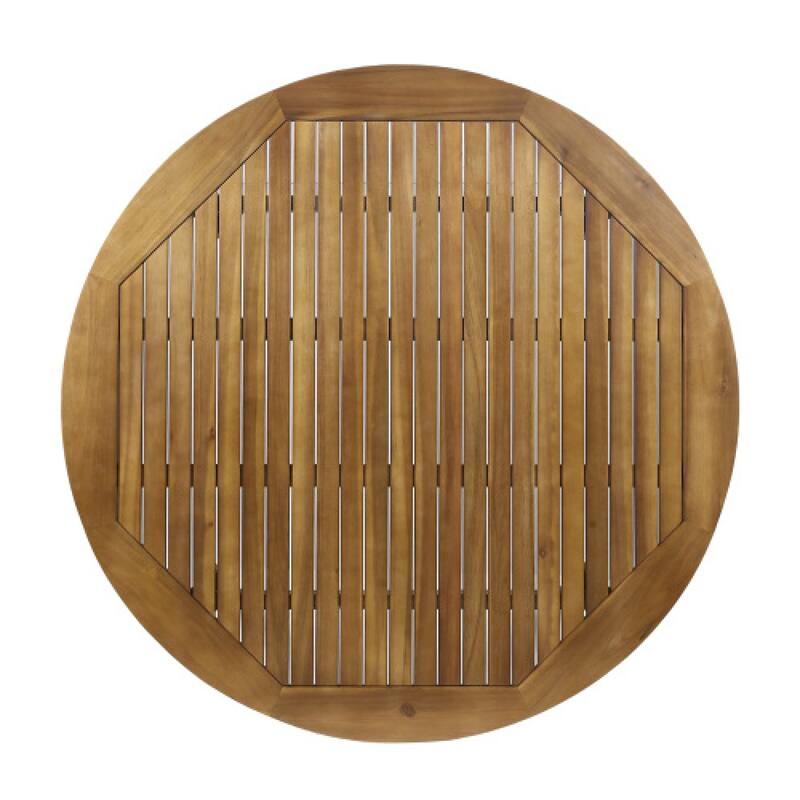 Roomfitters 47.25" Round Acacia Wood Outdoor Dining Table with Slatted Top and Tapered Legs Modern Patio Furniture, Teak