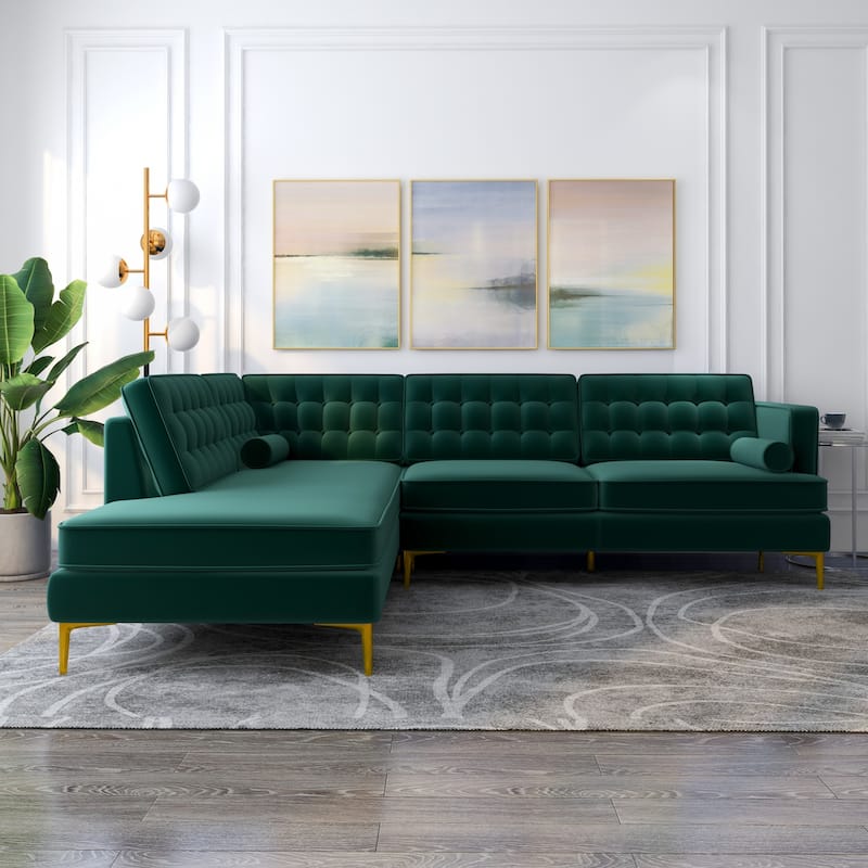 Caterina Velvet Modern Living Room Tufted Corner Sectional Sofa