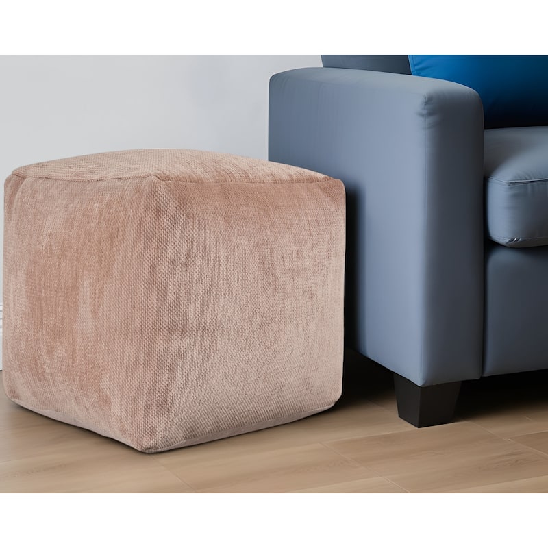 HomeRoots 18" Beige Chenille Cube Pouf Ottoman