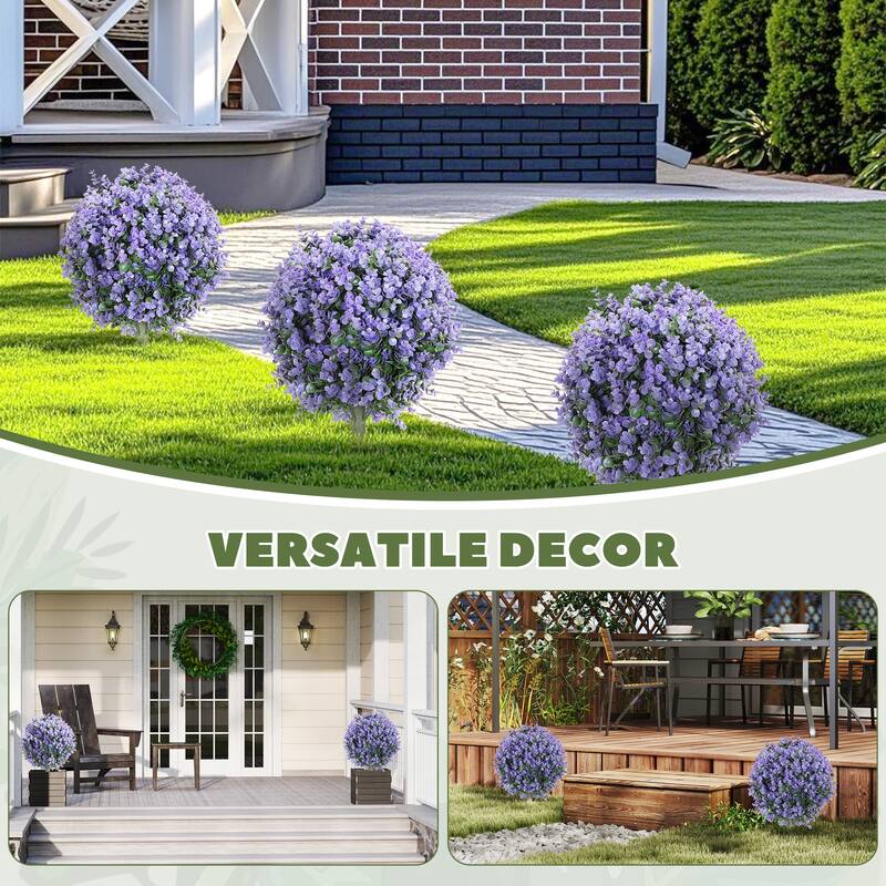 HOMCOM Set of 2 1.3ft (15.8") Artificial Boxwood Topiary Ball Bush with Integrated Ground Stake, Faux Plants