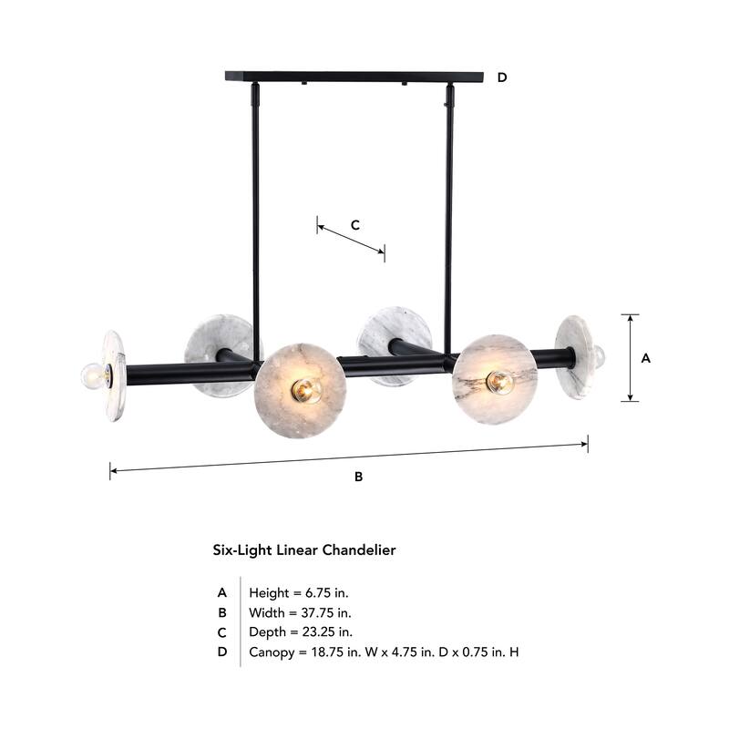 Fina 6-Light Matte Black Modern Linear Chandelier for Dining Areas - 37.75