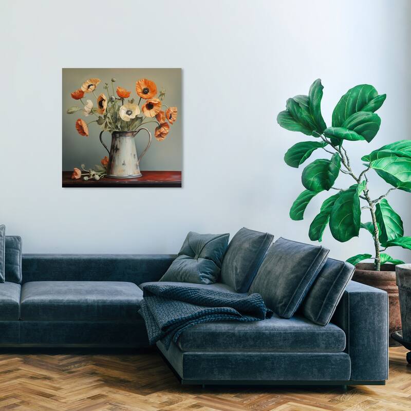 Wynwood Studio Canvas Floral and Botanical Vintage Art of Flowers Orange and Farmhouse Wall Art Canvas Print - 30 x 30