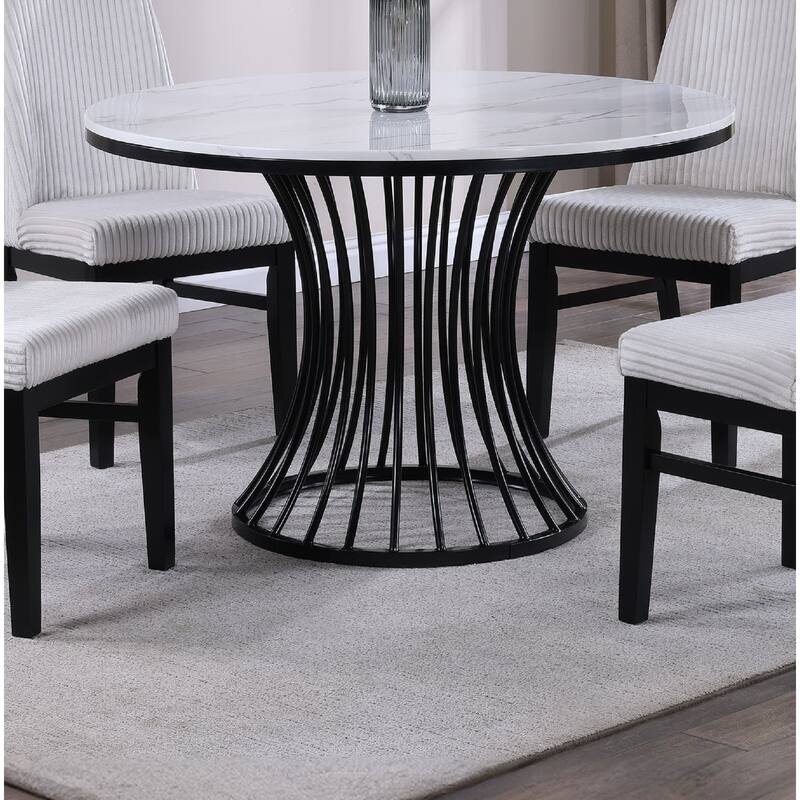 Unique White Faux Marble Round Table - Black White - Marble