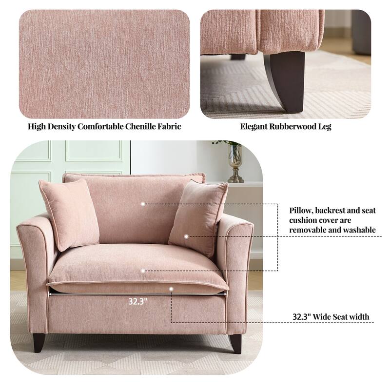 Chenille Upholstered Fabric Accent Chairs Flared Armchairs Livingroom Single Sofa Chairs with Pillows, Removable Washable Covers