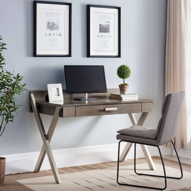 Modern Computer Desk with Drop Front Keyboard Drawer - Metal and Wood Desk 48" Wide