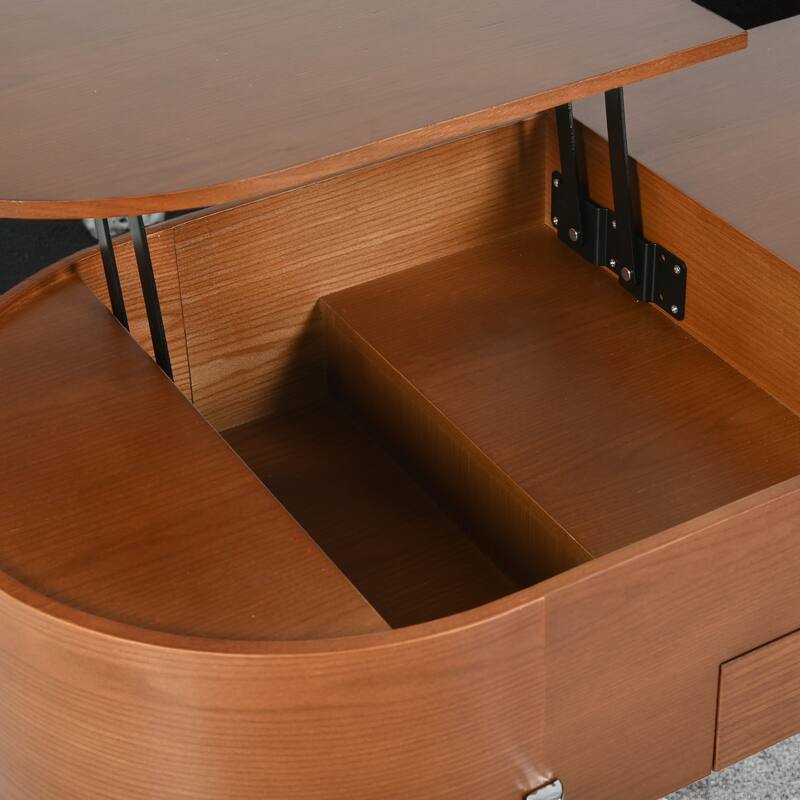 47.2'' Lift-Top Coffee Table with 360掳 Rotating Tray, Hidden Storage & Drawers, Modern Marble-Patterned Oval Center Table