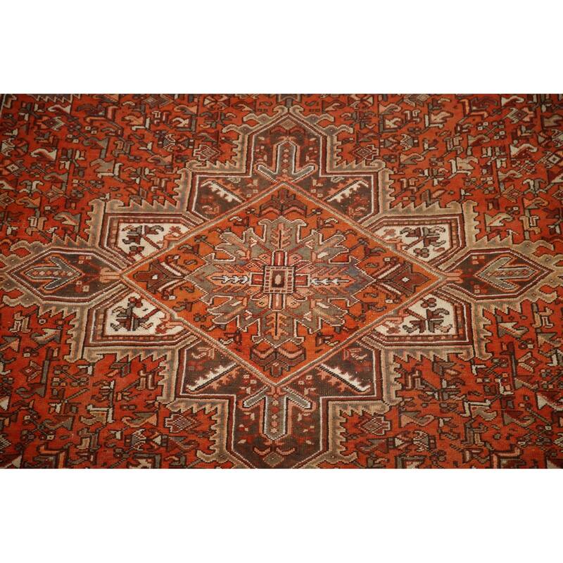 Hand Knotted Oriental 100% Wool Carpet Traditional Medallion Oranges & Rust Heriz Area Rug - 9' 6'' X 6' 10''