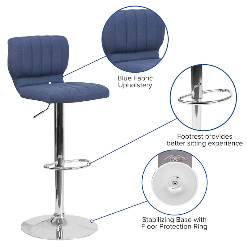 Vinyl Adjustable Barstool with Vertical Stitch Back (Set of 2)