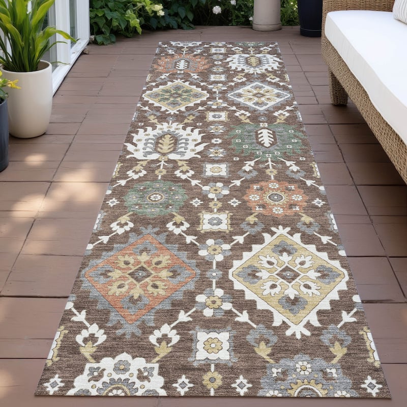 Machine Washable Indoor/Outdoor Boho Global Chantille Rug - Chocolate - 2'3" x 7'6"