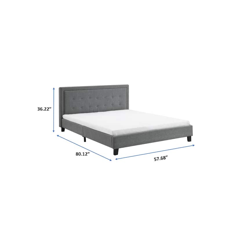 Button Tufted Woven Mid Century Bed Frame with Headboard, Wood Slat Support, No Box Spring Needed, Platform Bed Frame