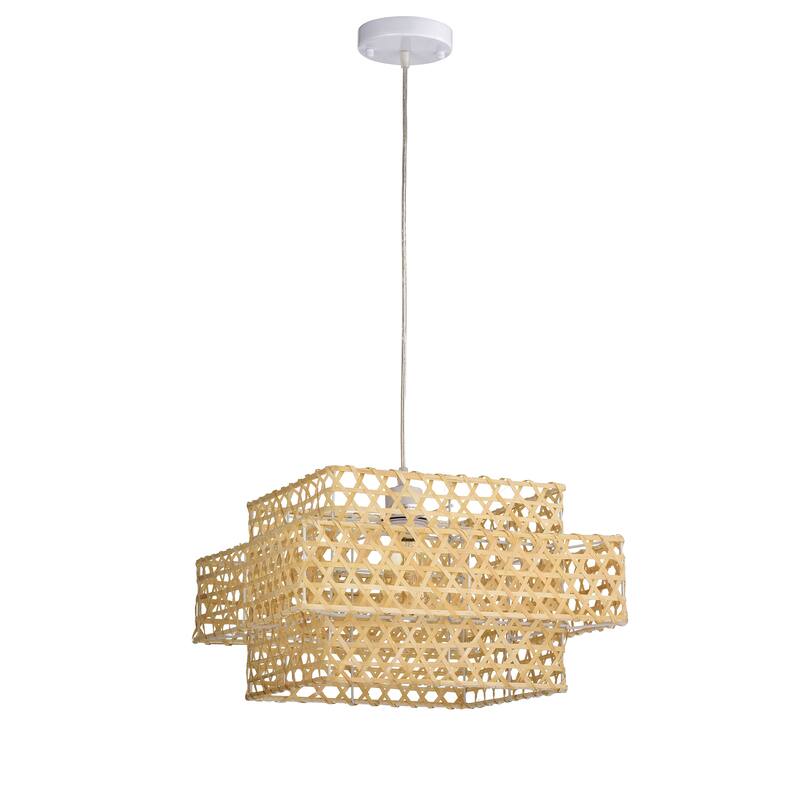 Caitlyn Cream 1-Light Rattan Square Basket Pendant Light